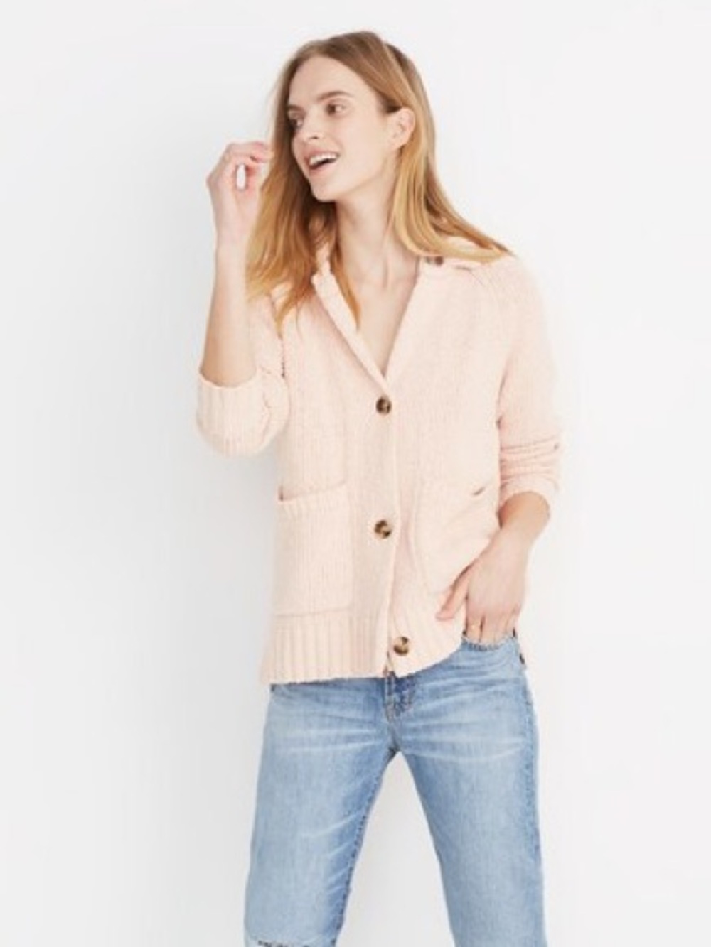 Madewell Draper Cardigan Sweater Bashful Blush - Sz Medium (M) Blazer Knit Peach